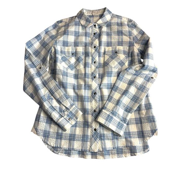 Kut from the Kloth Blue Plaid Snap Front Cotton Shirt Jacket Shacket Small - Picture 5 of 11
